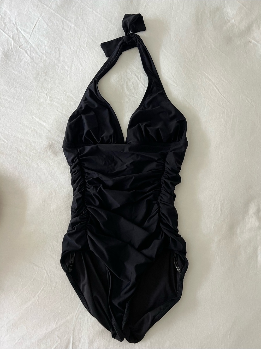 J. Crew Black Halter Ruched One-Piece Swimsuit
